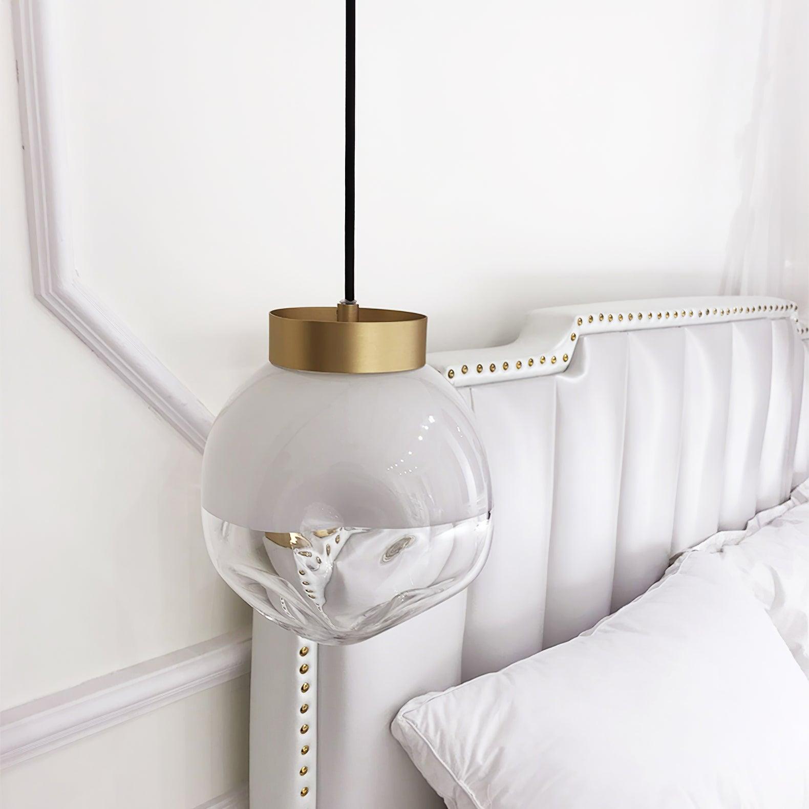Modern Gold Globe Pendant Light with Semi White Glass Sphere for Kitchen and Dining Room