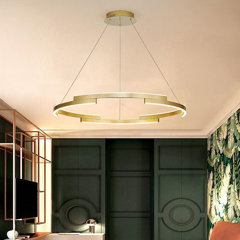 Modern Gold Interlocking Ring LED Chandelier Luxury Circular Pendant Lighting for Living Room