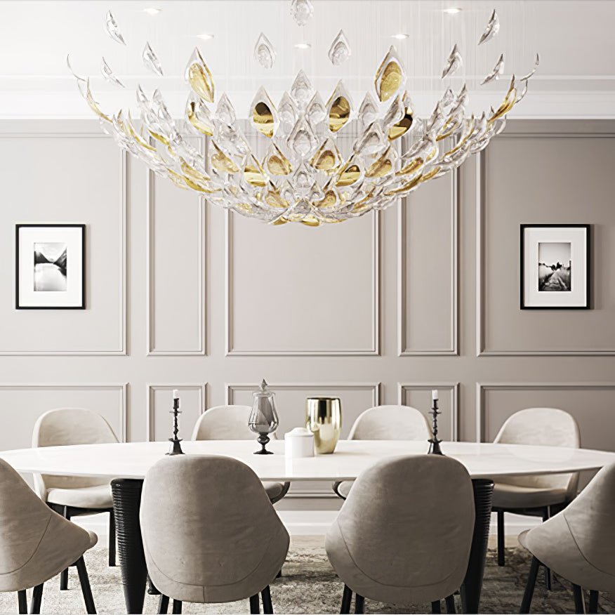 Modern Gold Leaf Chandelier Large Floating Leaves LED Ceiling Light Fixture