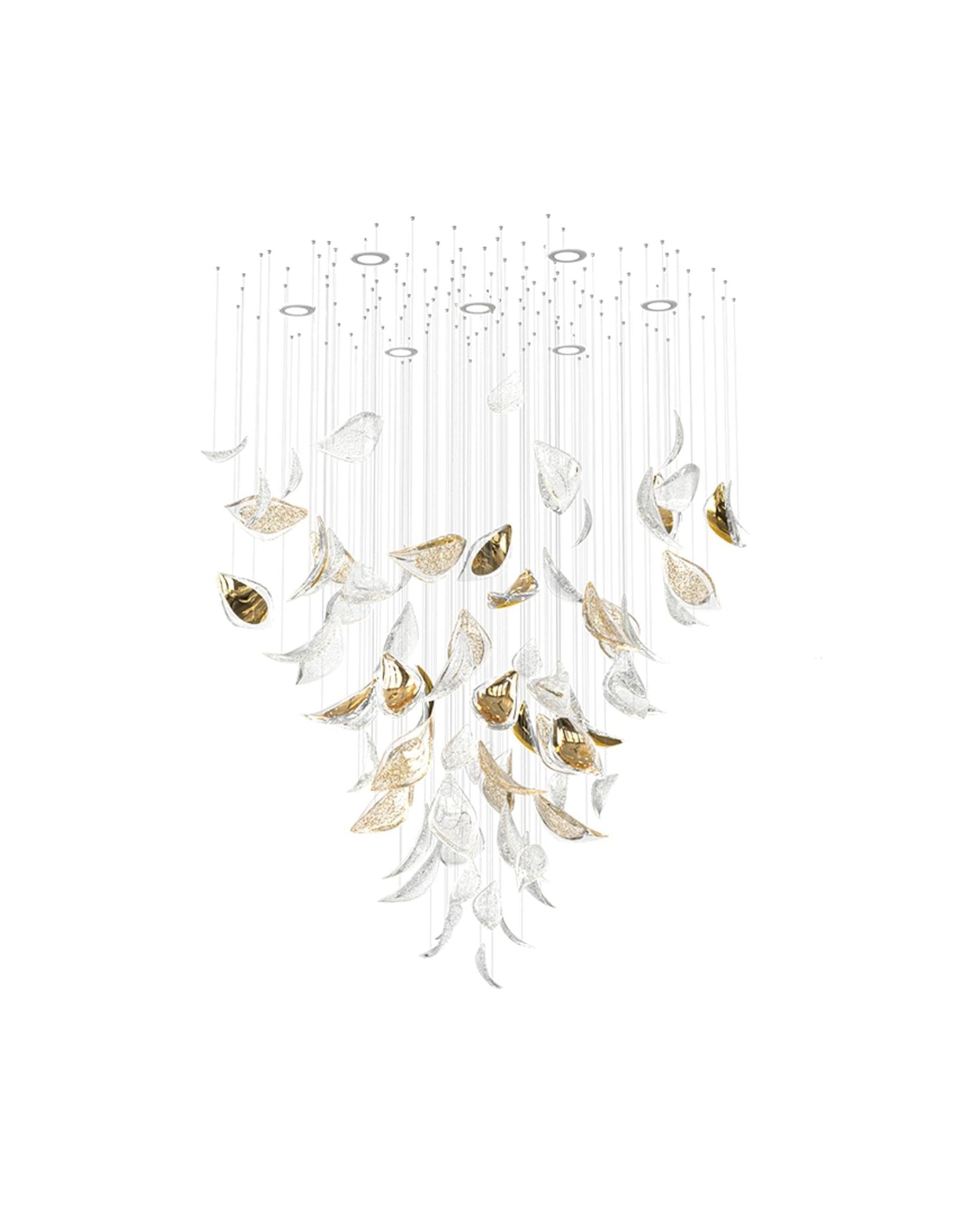 Modern Gold Leaf Chandelier Large Floating Leaves LED Ceiling Light Fixture