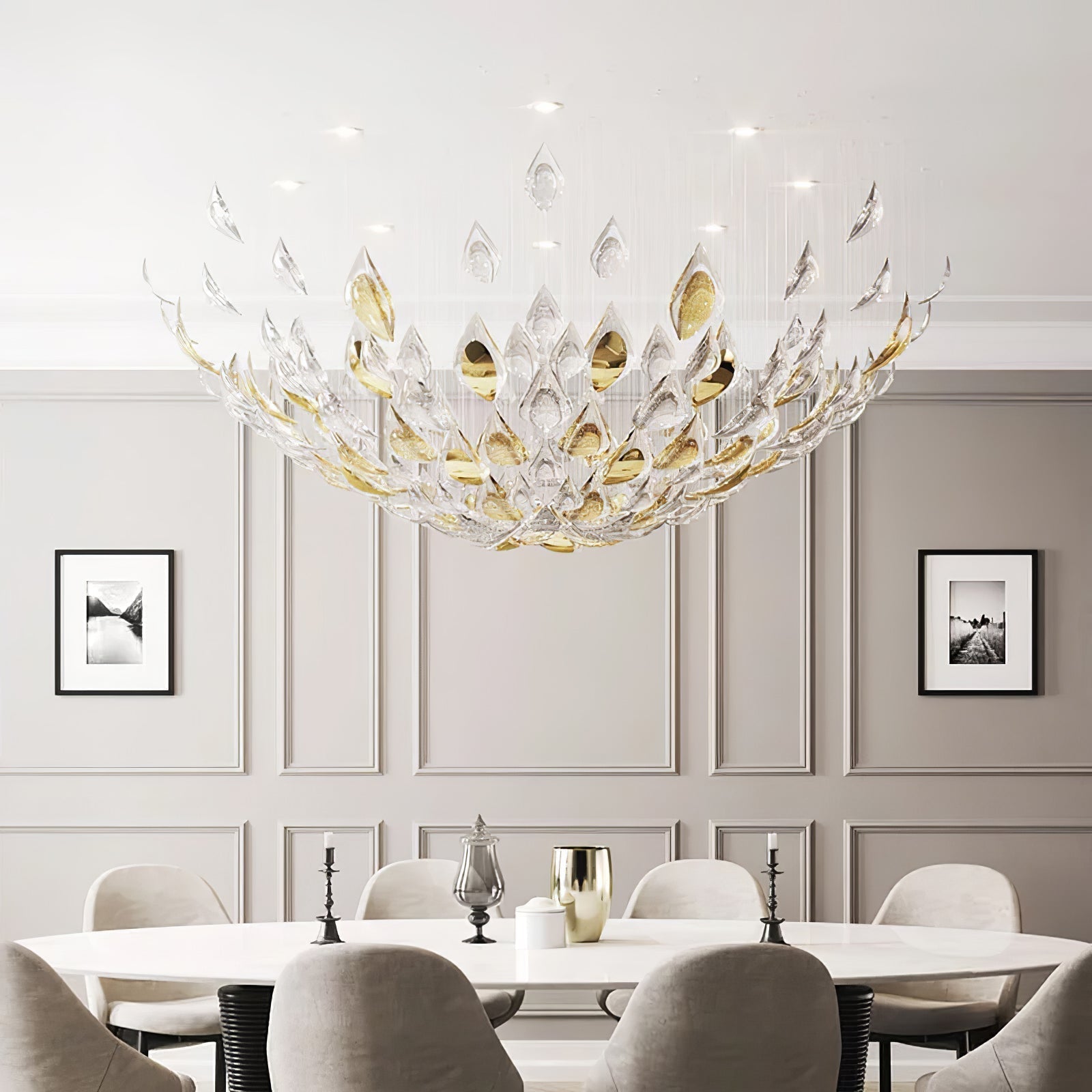 Modern Gold Leaf Chandelier Large Floating Leaves LED Ceiling Light Fixture