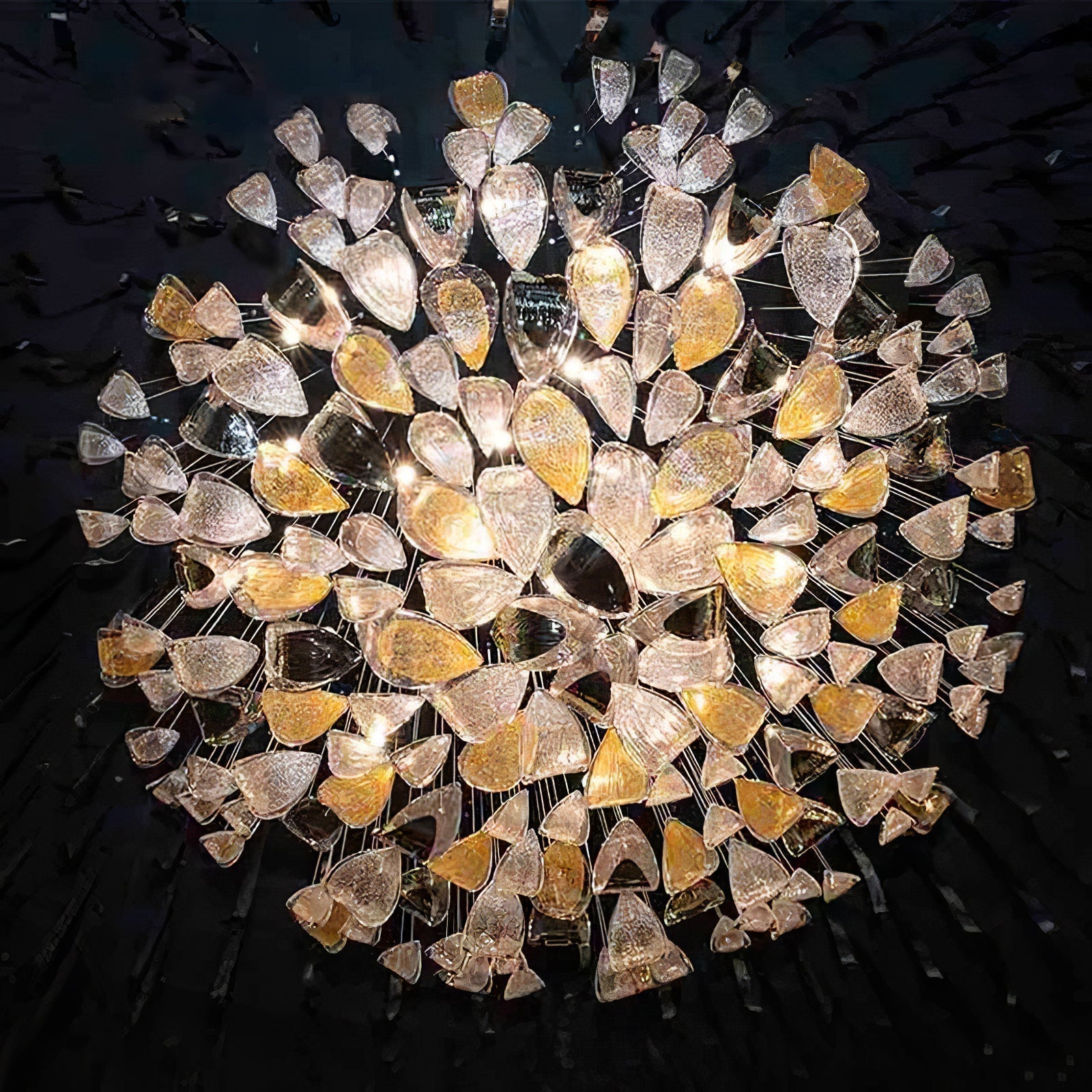 Modern Gold Leaf Chandelier Large Floating Leaves LED Ceiling Light Fixture