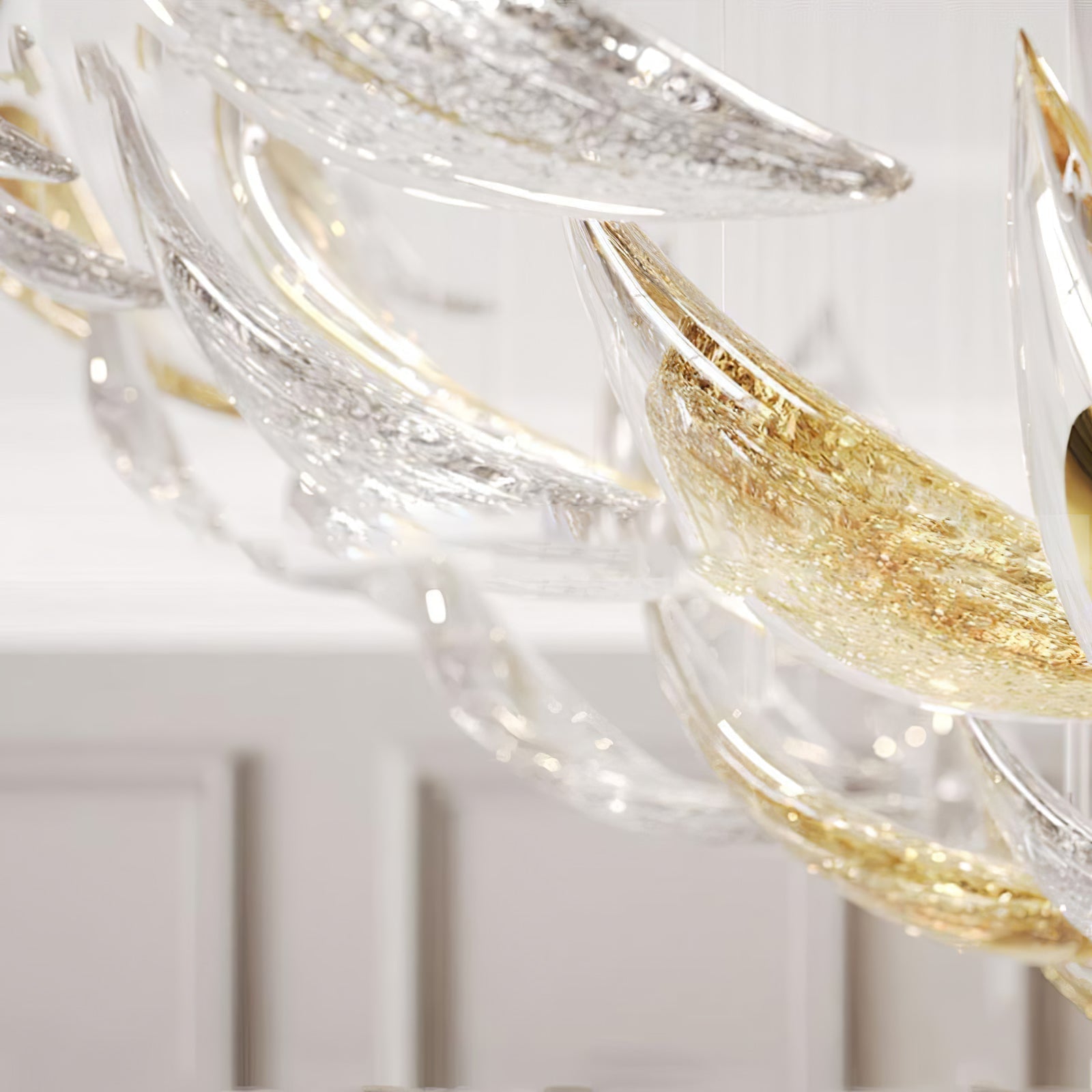 Modern Gold Leaf Chandelier Large Floating Leaves LED Ceiling Light Fixture