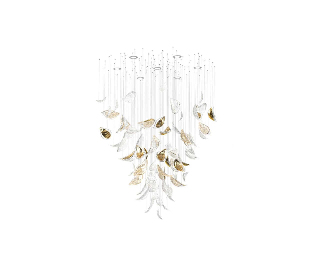 Modern Gold Leaf Chandelier Large Floating Leaves LED Ceiling Light Fixture