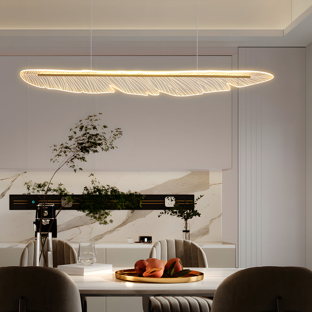 Modern Gold Leaf Feather LED Chandelier with 3 Step Color Dimming for Dining Room