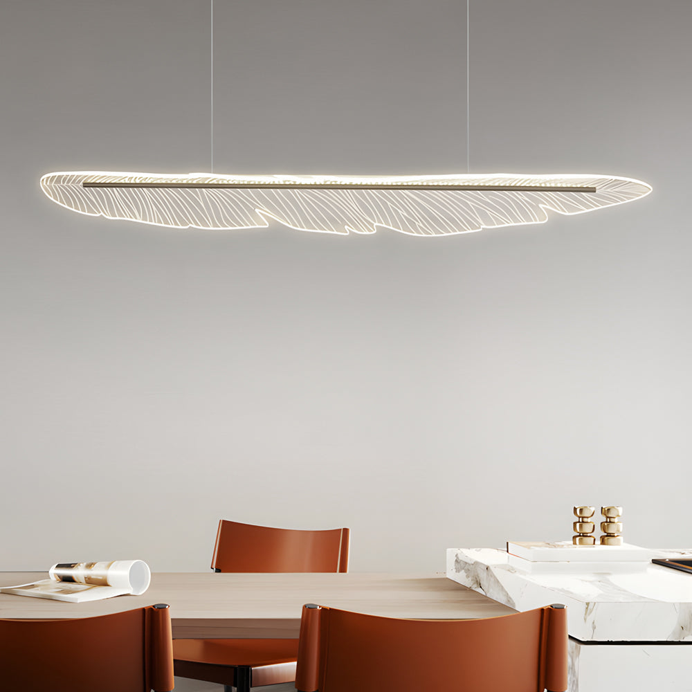 Modern Gold Leaf Feather LED Chandelier with 3 Step Color Dimming for Dining Room