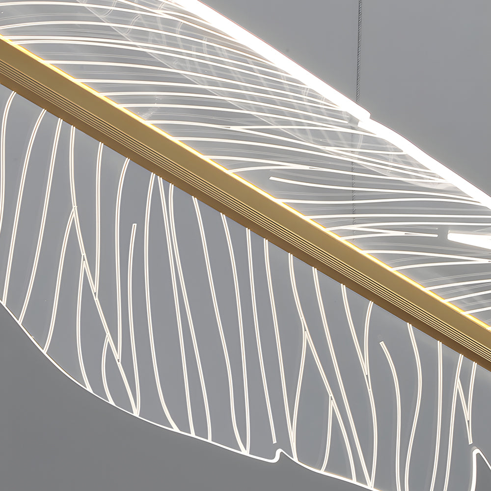 Modern Gold Leaf Feather LED Chandelier with 3 Step Color Dimming for Dining Room