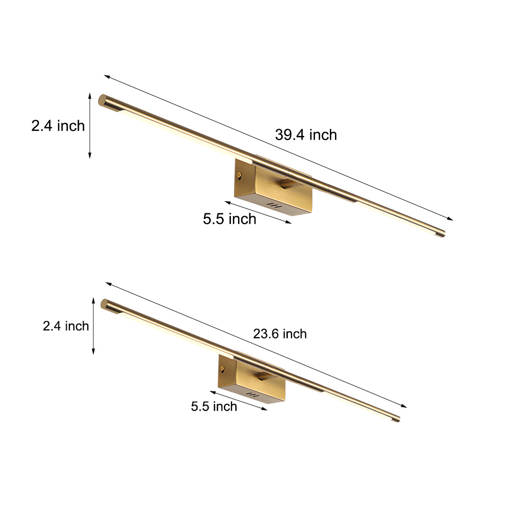 Modern Gold LED Bathroom Vanity Light Bar with Acrylic Shade in 23 and 39 Inch Options