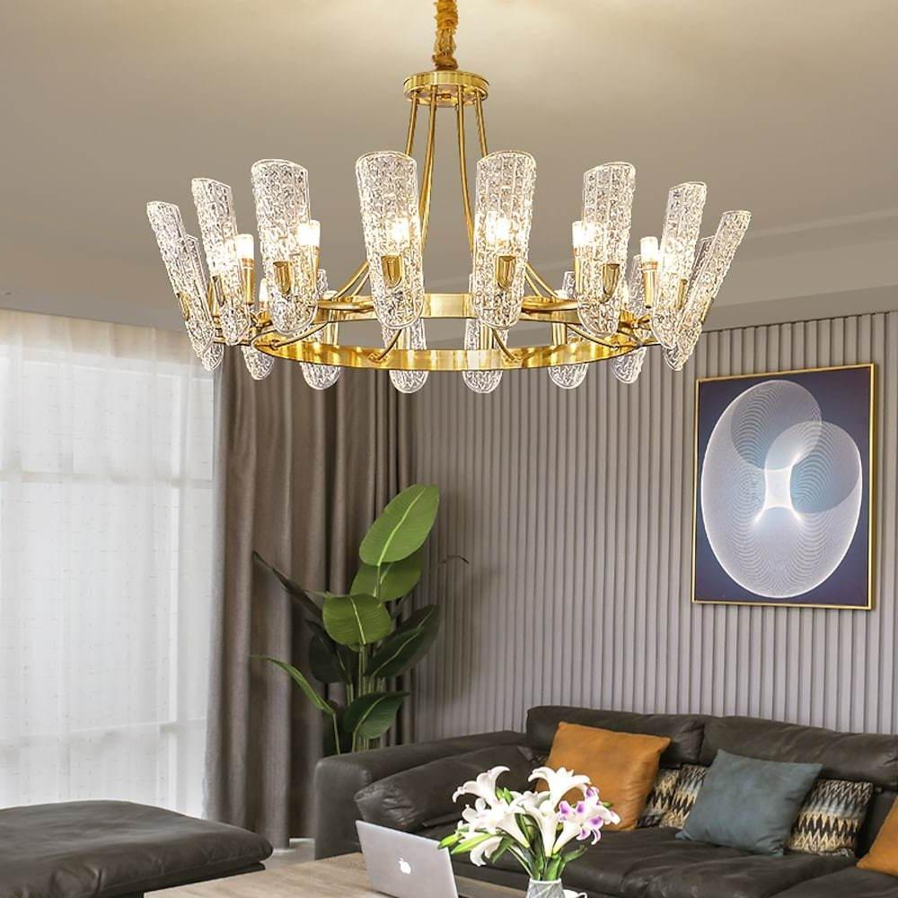 Modern Gold LED Chandelier with Glass Shades Nordic Pendant Lighting for Living Room