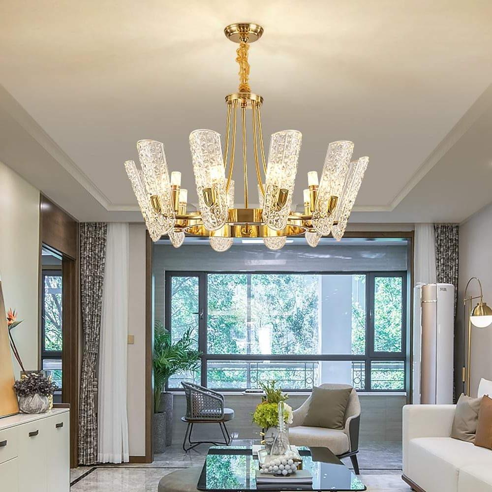 Modern Gold LED Chandelier with Glass Shades Nordic Pendant Lighting for Living Room