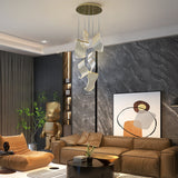 Modern Gold LED Chandelier with Irregular Acrylic Paper Curls and Stepless Dimming