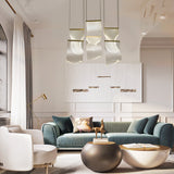 Modern Gold LED Chandelier with Irregular Acrylic Paper Curls and Stepless Dimming