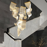 Modern Gold LED Chandelier with Irregular Acrylic Paper Curls and Stepless Dimming