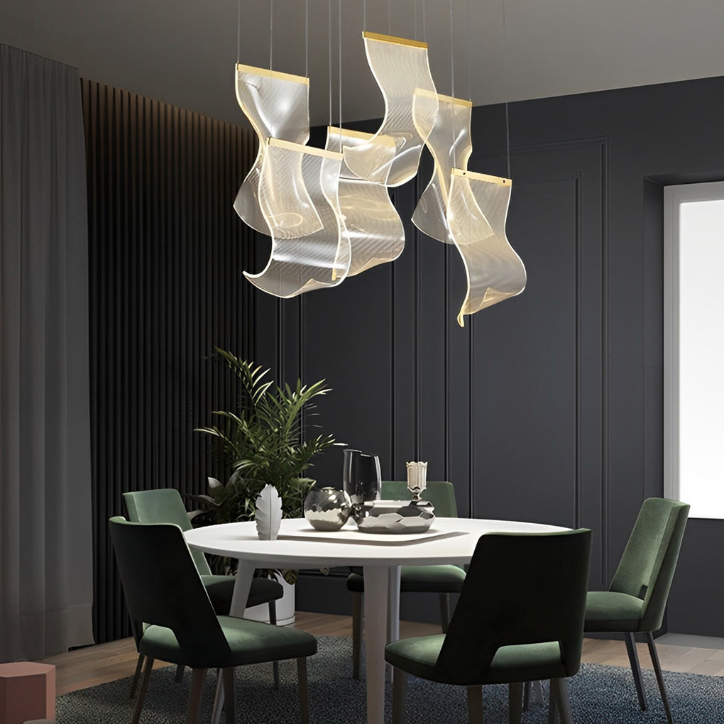 Modern Gold LED Chandelier with Irregular Acrylic Paper Curls and Stepless Dimming