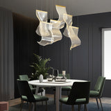 Modern Gold LED Chandelier with Irregular Acrylic Paper Curls and Stepless Dimming