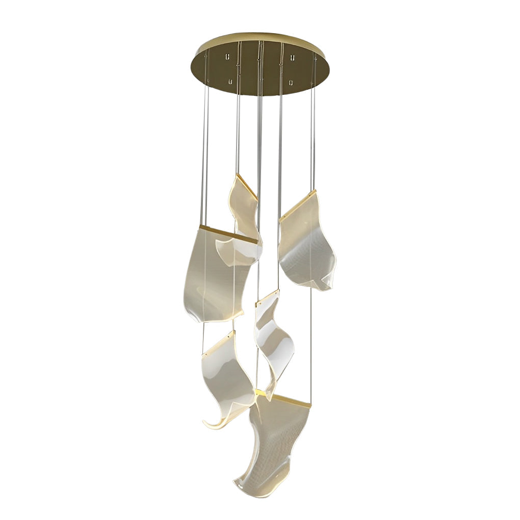 Modern Gold LED Chandelier with Irregular Acrylic Paper Curls and Stepless Dimming
