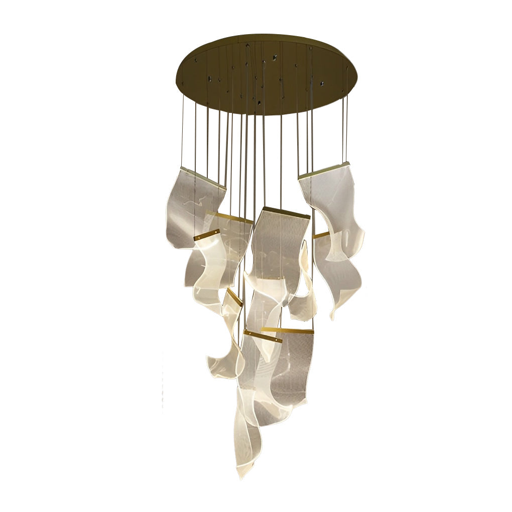 Modern Gold LED Chandelier with Irregular Acrylic Paper Curls and Stepless Dimming