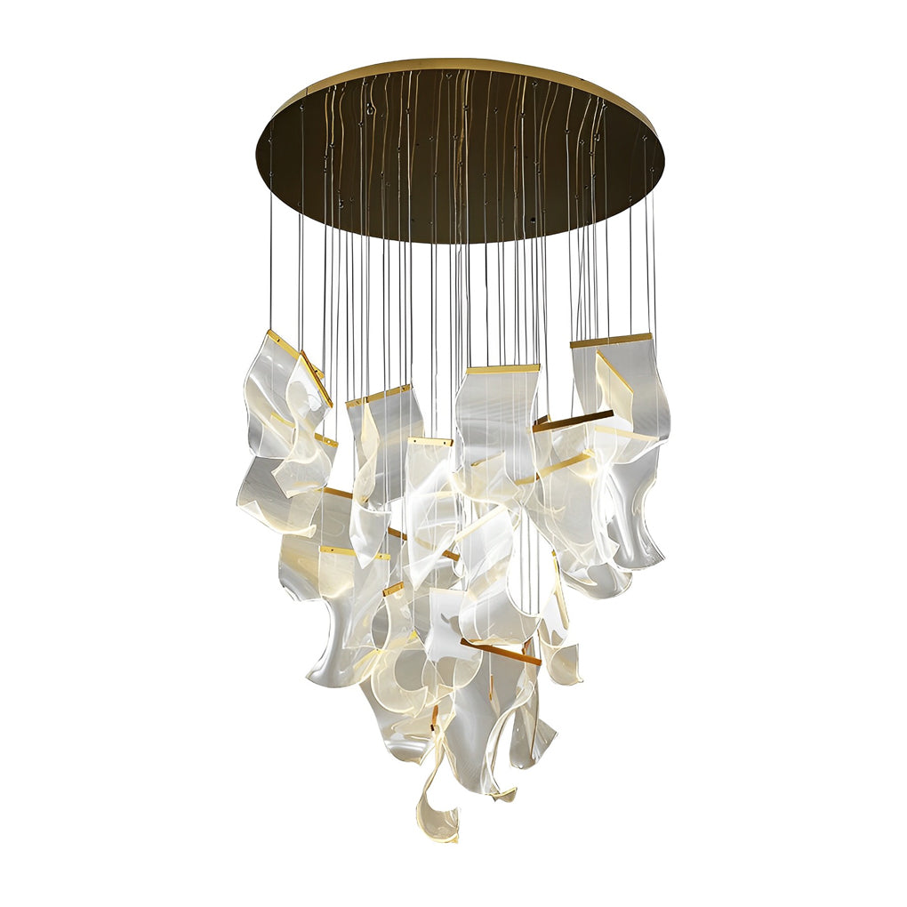 Modern Gold LED Chandelier with Irregular Acrylic Paper Curls and Stepless Dimming