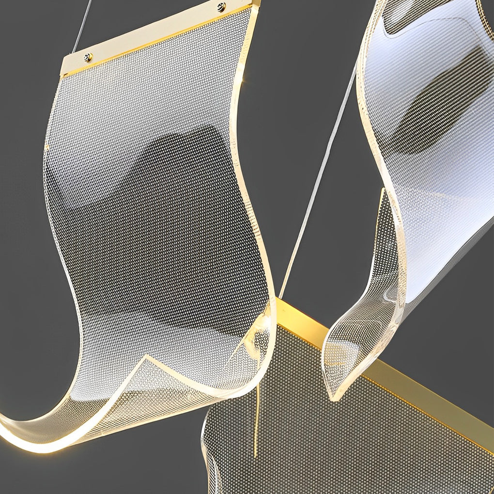 Modern Gold LED Chandelier with Irregular Acrylic Paper Curls and Stepless Dimming