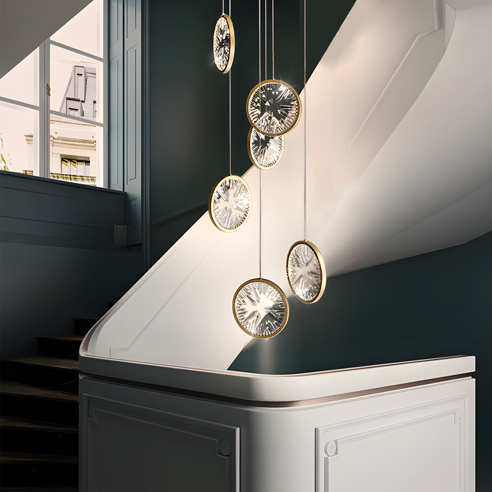 Modern Gold LED Crystal Chandelier Multi Ring Lighting for Staircase and Entryway