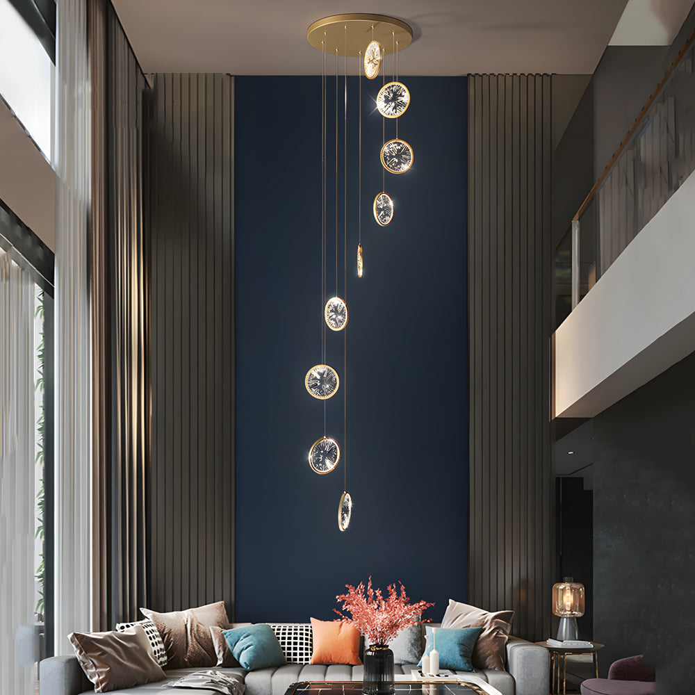 Modern Gold LED Crystal Chandelier Multi Ring Lighting for Staircase and Entryway