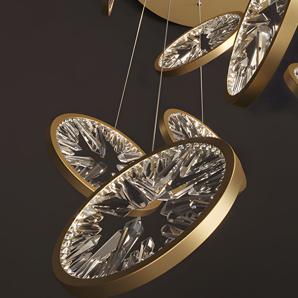Modern Gold LED Crystal Chandelier Multi Ring Lighting for Staircase and Entryway