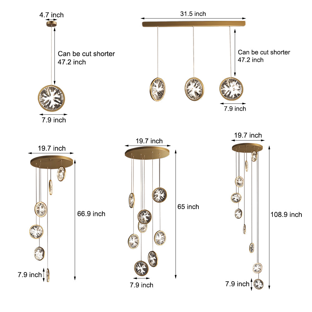 Modern Gold LED Crystal Chandelier Multi Ring Lighting for Staircase and Entryway