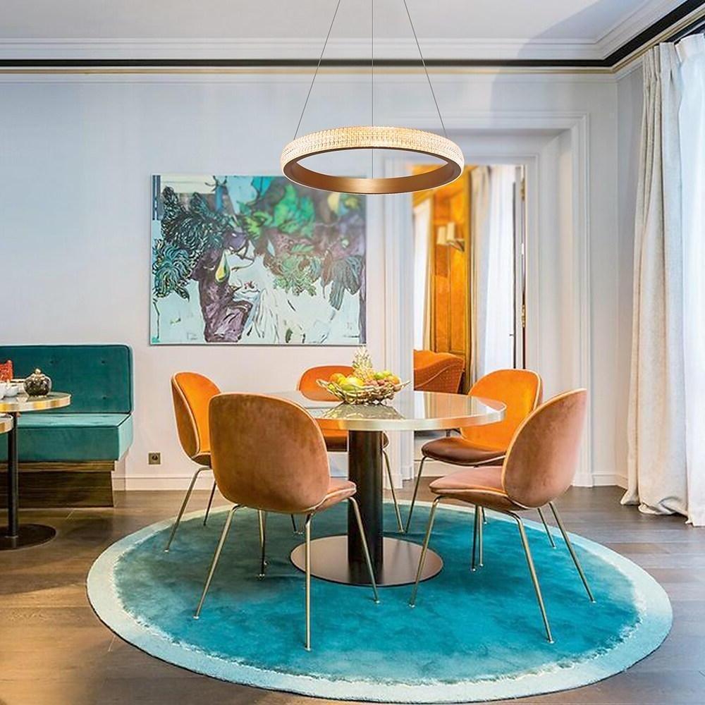 Modern Gold LED Ring Chandelier Minimalist Circular Pendant Light for Dining Room Kitchen
