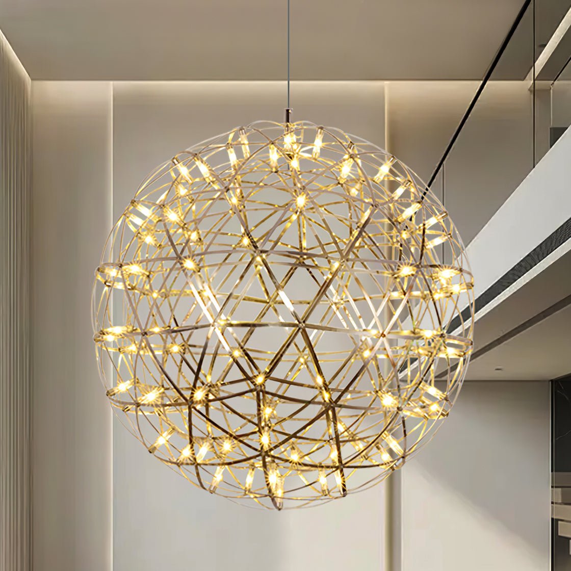 Modern Gold LED Spark Ball Pendant Light Spherical Fireworks Chandelier for Modern Interiors