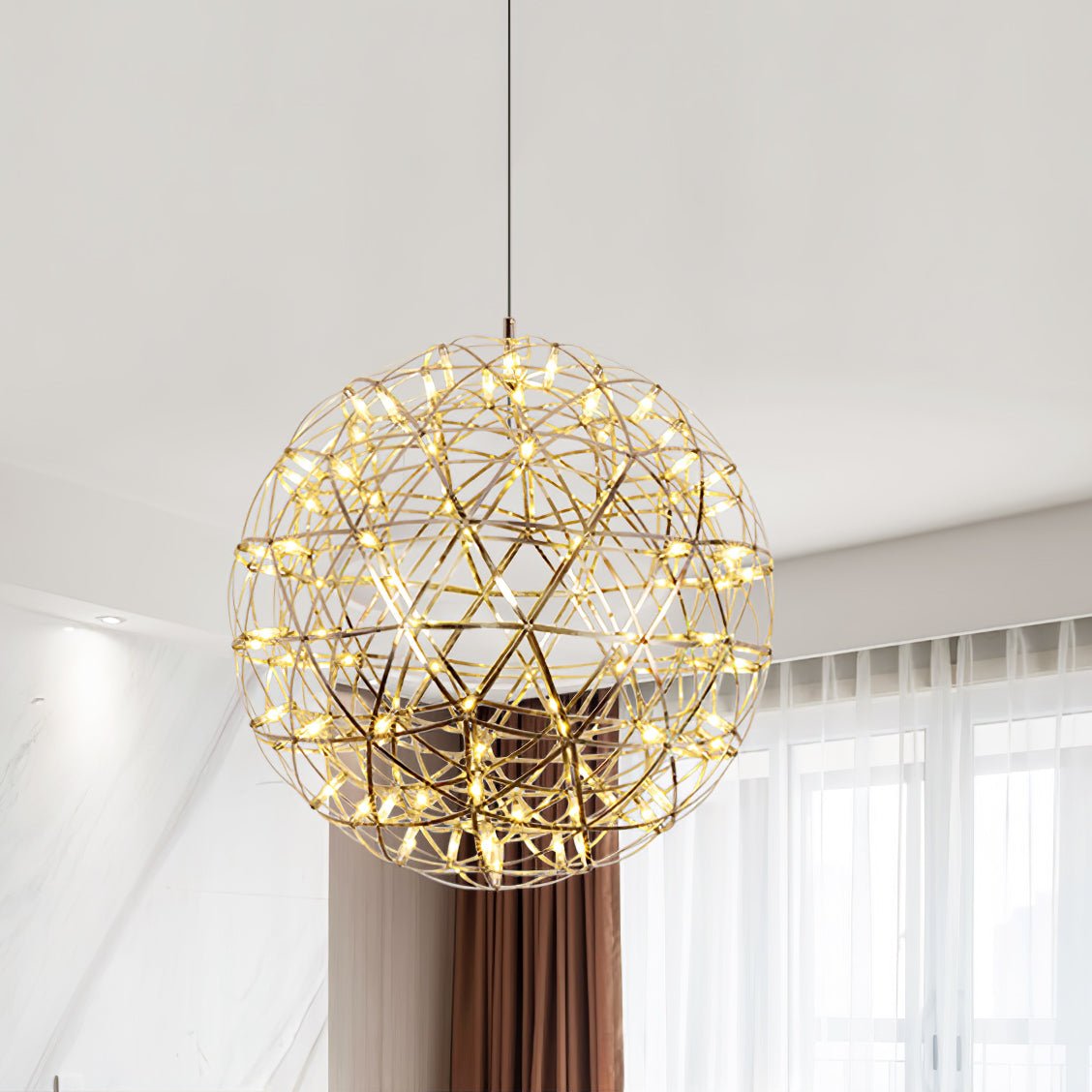 Modern Gold LED Spark Ball Pendant Light Spherical Fireworks Chandelier for Modern Interiors
