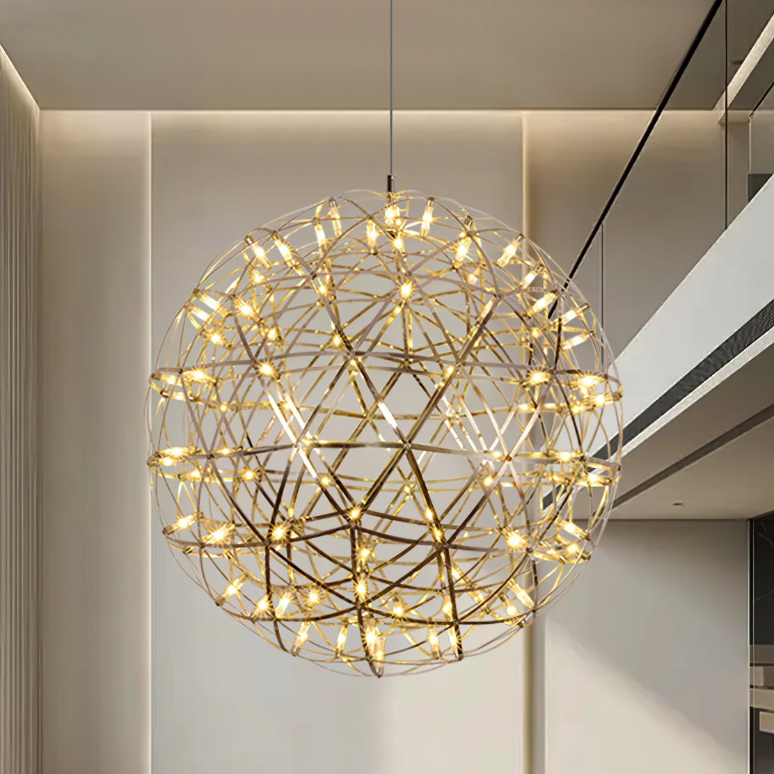 Modern Gold LED Spark Ball Pendant Light Spherical Fireworks Chandelier for Modern Interiors