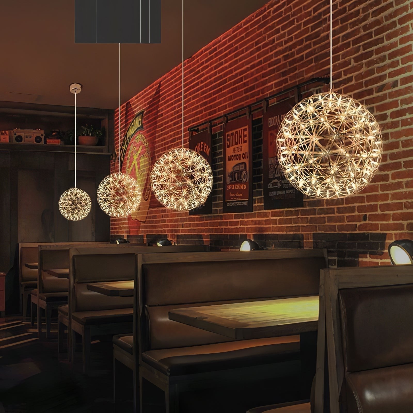 Modern Gold LED Spark Ball Pendant Light Spherical Fireworks Chandelier for Modern Interiors