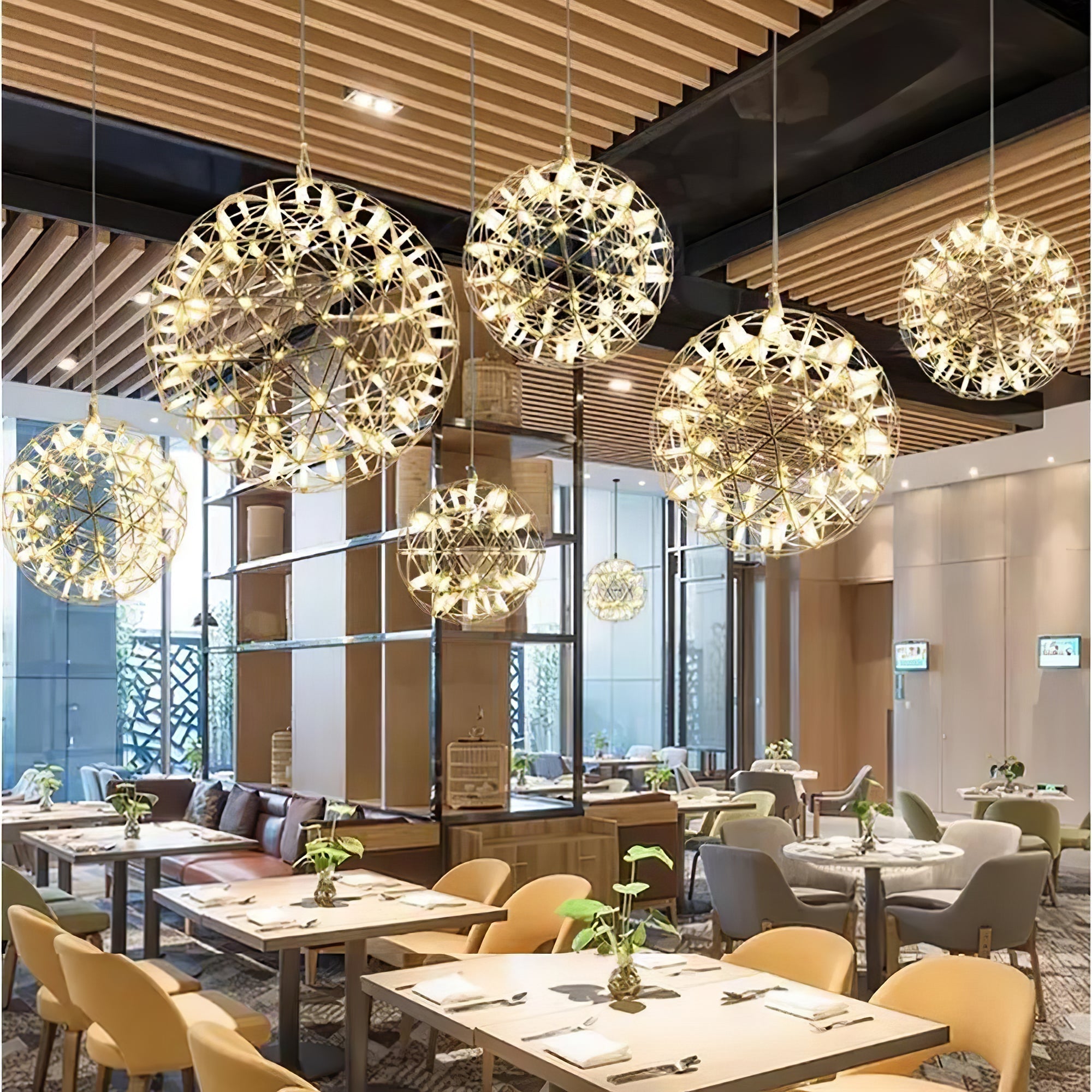 Modern Gold LED Spark Ball Pendant Light Spherical Fireworks Chandelier for Modern Interiors