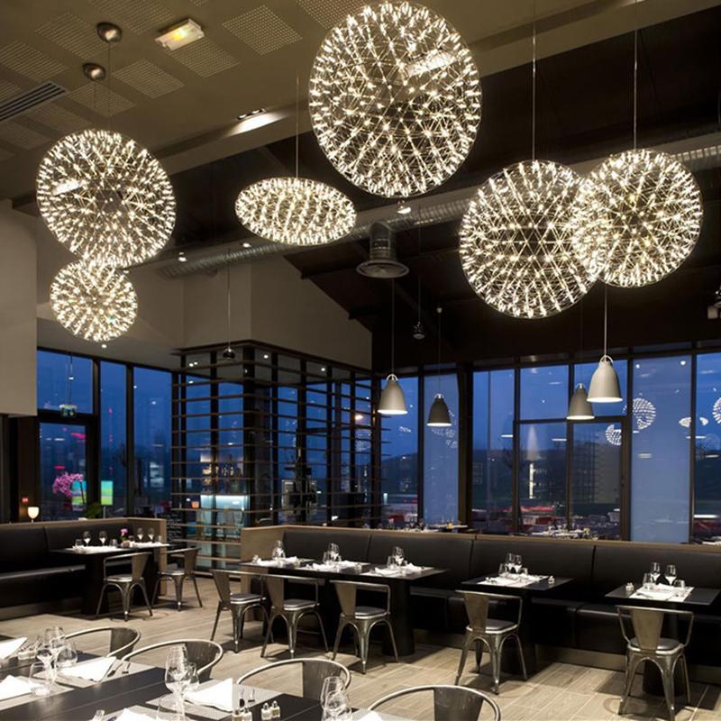 Modern Gold LED Spark Ball Pendant Light Spherical Fireworks Chandelier for Modern Interiors
