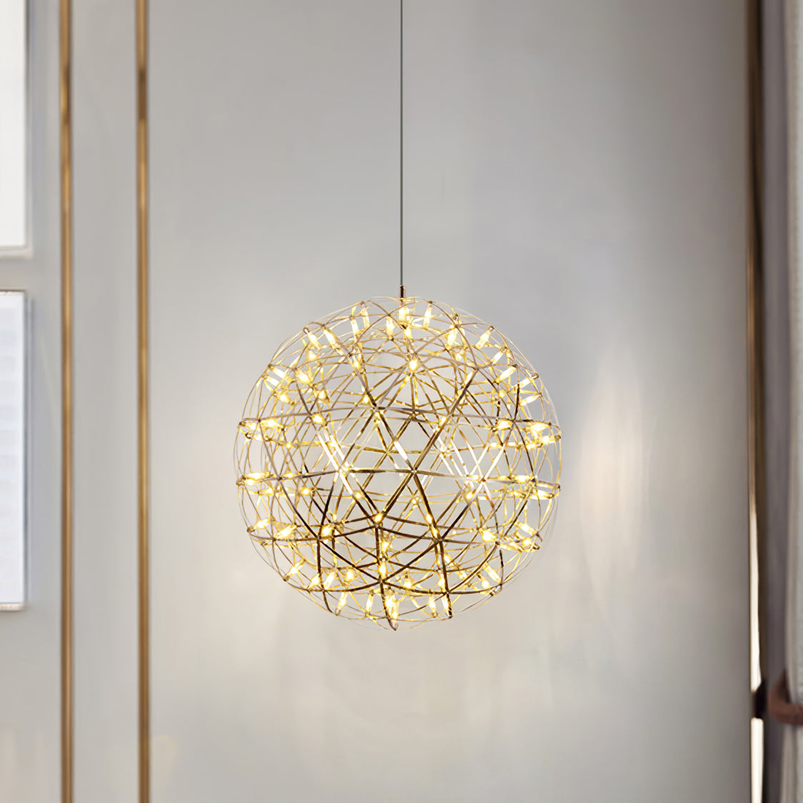 Modern Gold LED Spark Ball Pendant Light Spherical Fireworks Chandelier for Modern Interiors