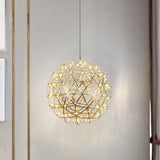 Modern Gold LED Spark Ball Pendant Light Spherical Fireworks Chandelier for Modern Interiors