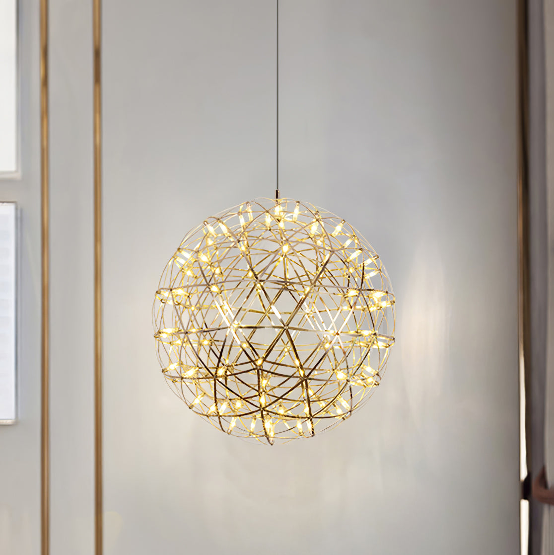 Modern Gold LED Spark Ball Pendant Light Spherical Fireworks Chandelier for Modern Interiors