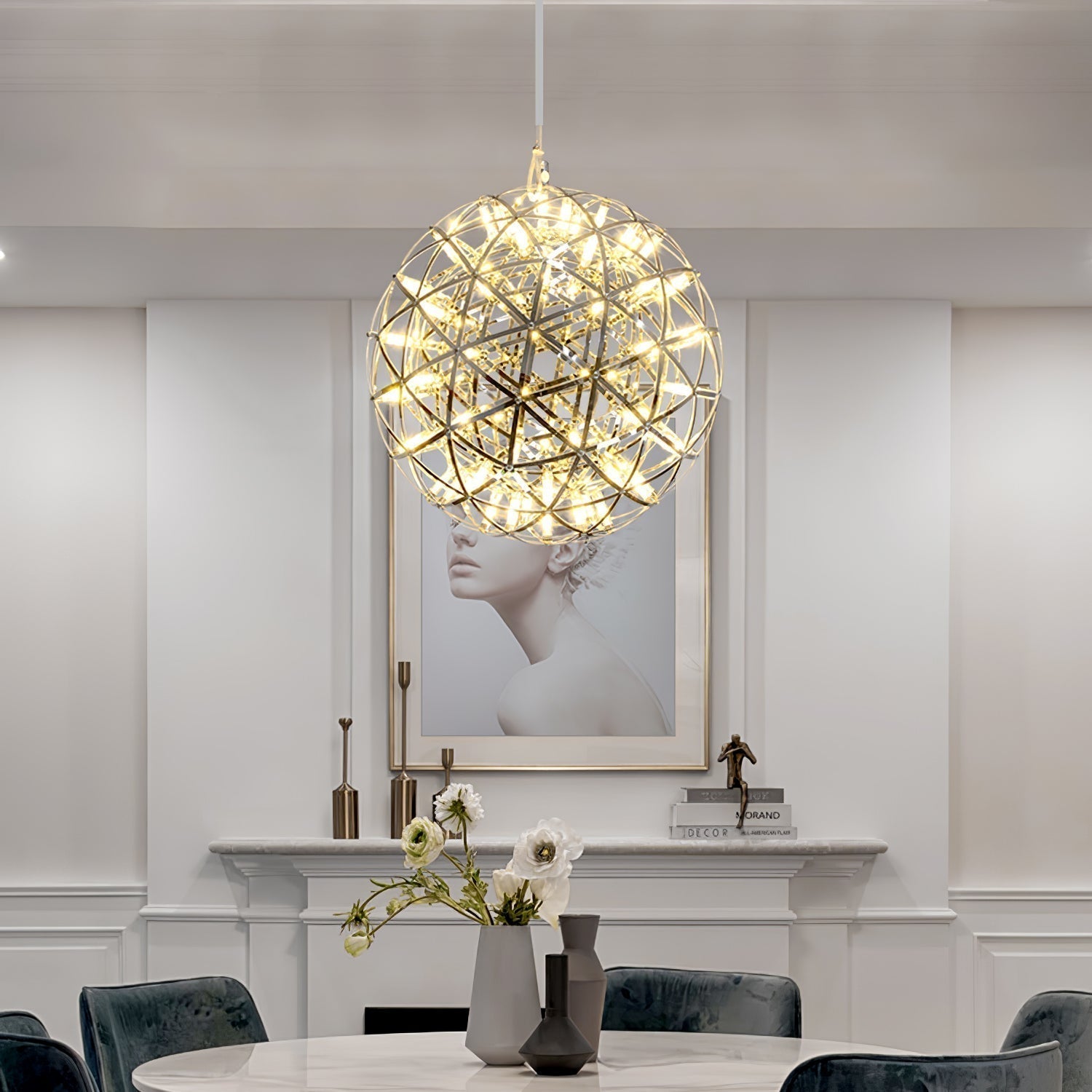Modern Gold LED Spark Ball Pendant Light Spherical Fireworks Chandelier for Modern Interiors