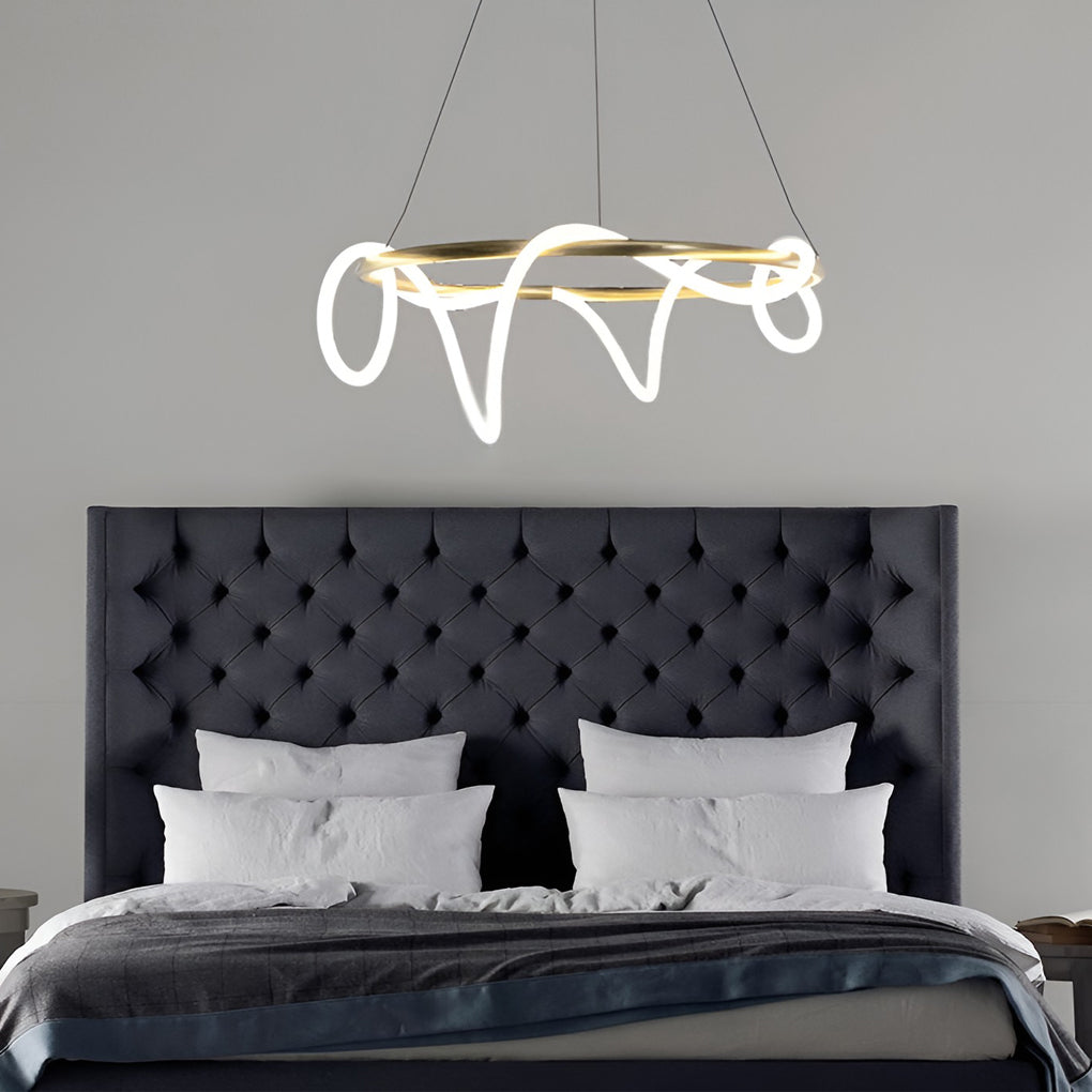 Modern Gold LED Strip Chandelier Adjustable DIY Metal Pendant Light for Living Room and Bedroom