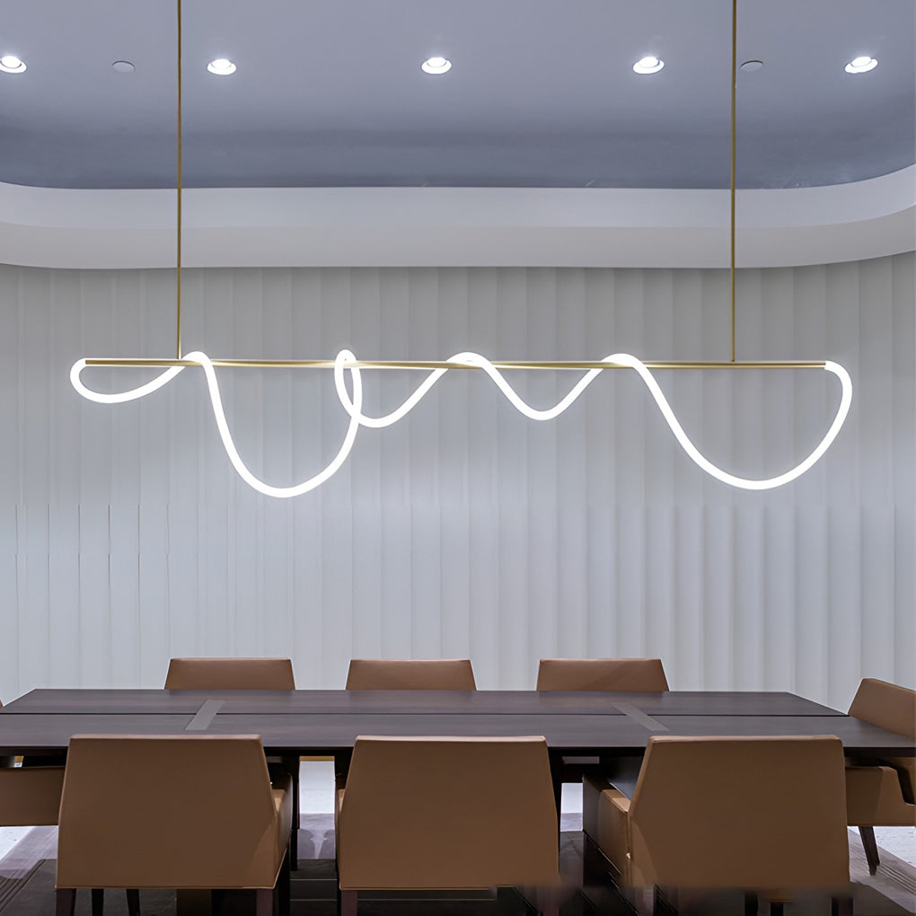 Modern Gold LED Strip Chandelier Adjustable DIY Metal Pendant Light for Living Room and Bedroom