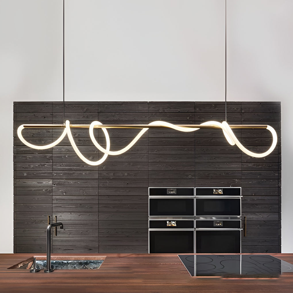 Modern Gold LED Strip Chandelier Adjustable DIY Metal Pendant Light for Living Room and Bedroom