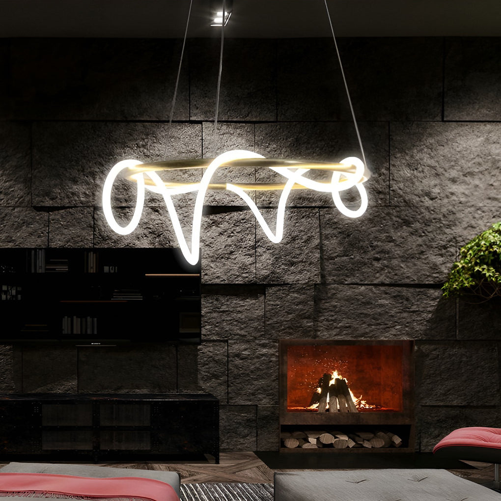 Modern Gold LED Strip Chandelier Adjustable DIY Metal Pendant Light for Living Room and Bedroom