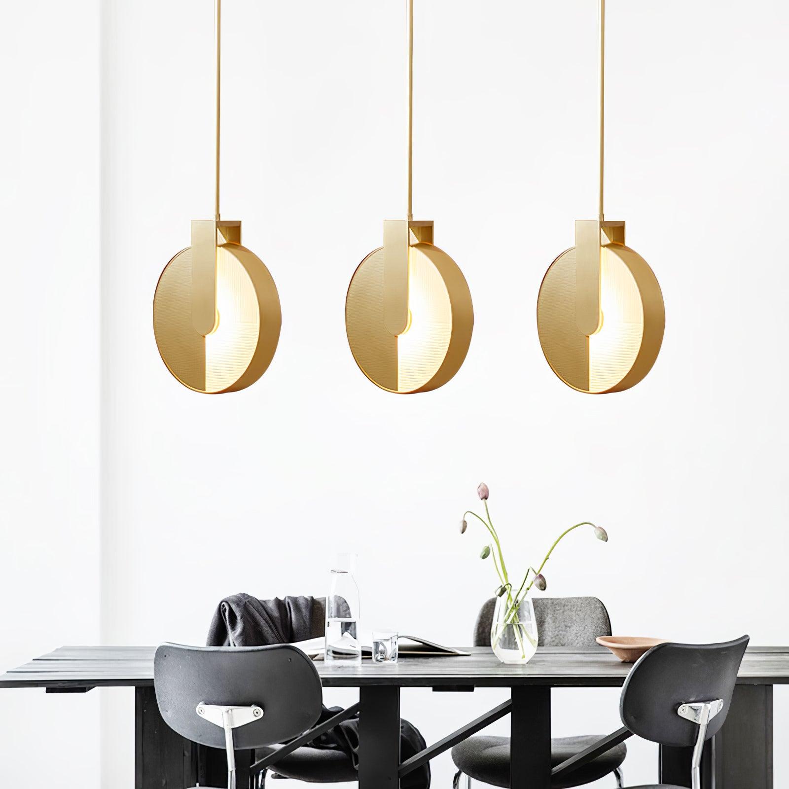 Modern Gold LED Sunset Pendant Light with Round Acrylic Shade for Living Room and Dining Areas