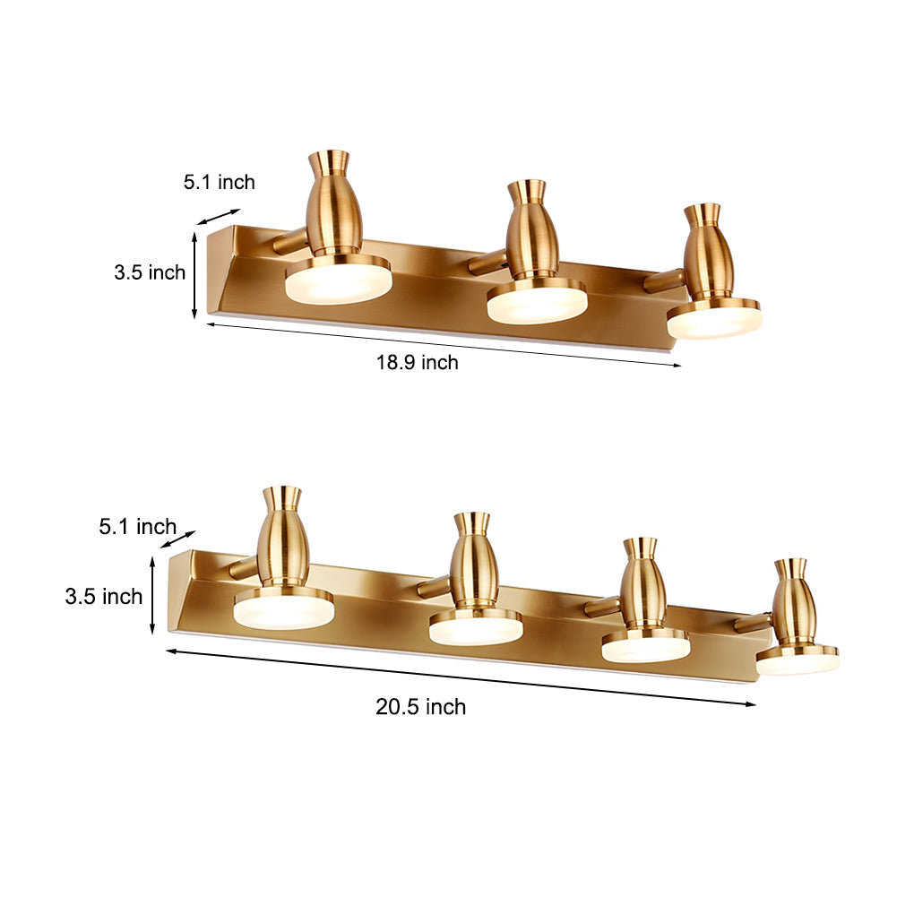 Modern Gold LED Vanity Light with 180 Degree Rotatable Heads and Adjustable Bathroom Wall Fixture
