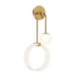 Modern Gold LED Wall Sconce 2 Light Fixture with Acrylic Ring and Frosted Globe