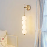 Modern Gold LED Wall Sconce with Hand Blown Opal Glass Globe Spheres