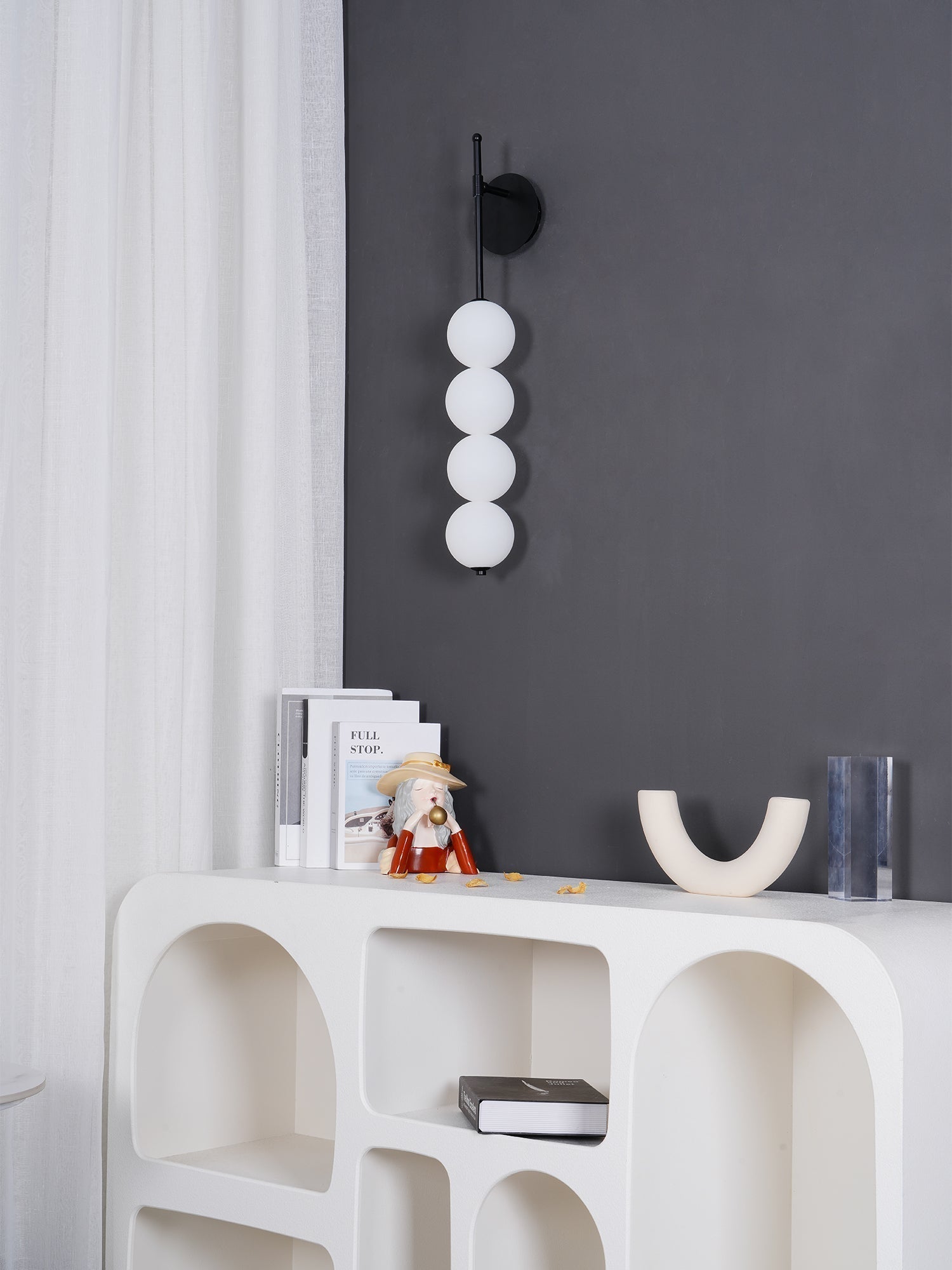 Modern Gold LED Wall Sconce with Hand Blown Opal Glass Globe Spheres