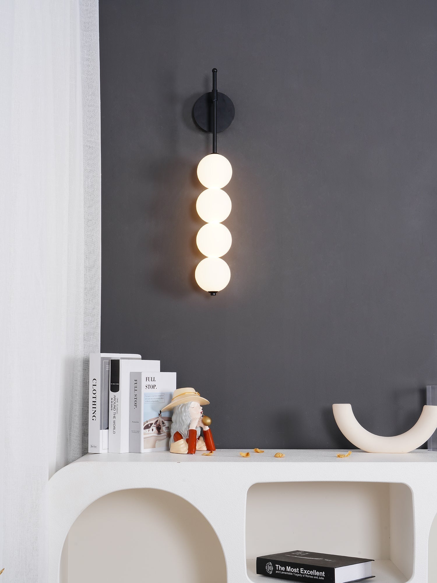 Modern Gold LED Wall Sconce with Hand Blown Opal Glass Globe Spheres