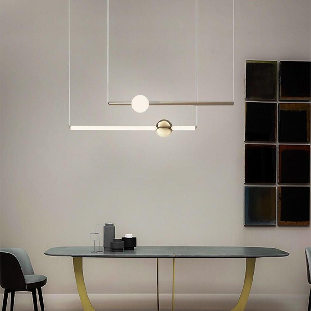 Modern Gold Linear Chandelier with Glass Spherical Shades for Dining Room and Kitchen Island