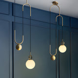 Modern Gold Linear Pendant Light with Frosted Opal Glass Globe Shade and Integrated LED Lighting